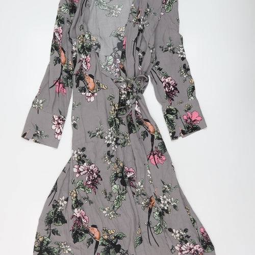 Soaked Womens Grey Floral Viscose Wrap Dress Size XS V-Neck Tie