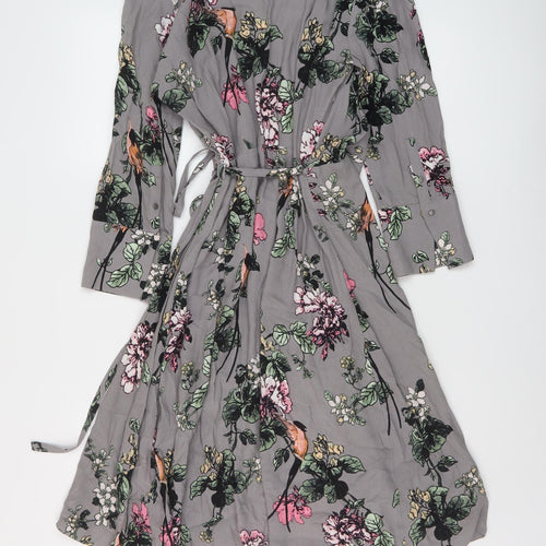 Soaked Womens Grey Floral Viscose Wrap Dress Size XS V-Neck Tie