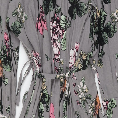 Soaked Womens Grey Floral Viscose Wrap Dress Size XS V-Neck Tie