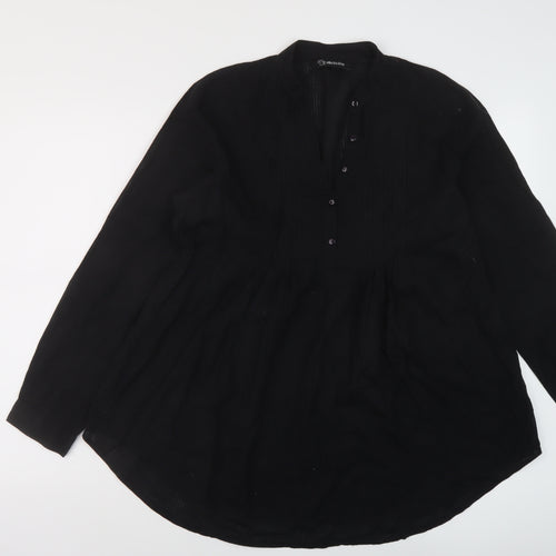 Ellie Louise Womens Black Cotton Basic Blouse Size 12 V-Neck