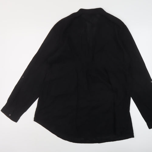 Ellie Louise Womens Black Cotton Basic Blouse Size 12 V-Neck