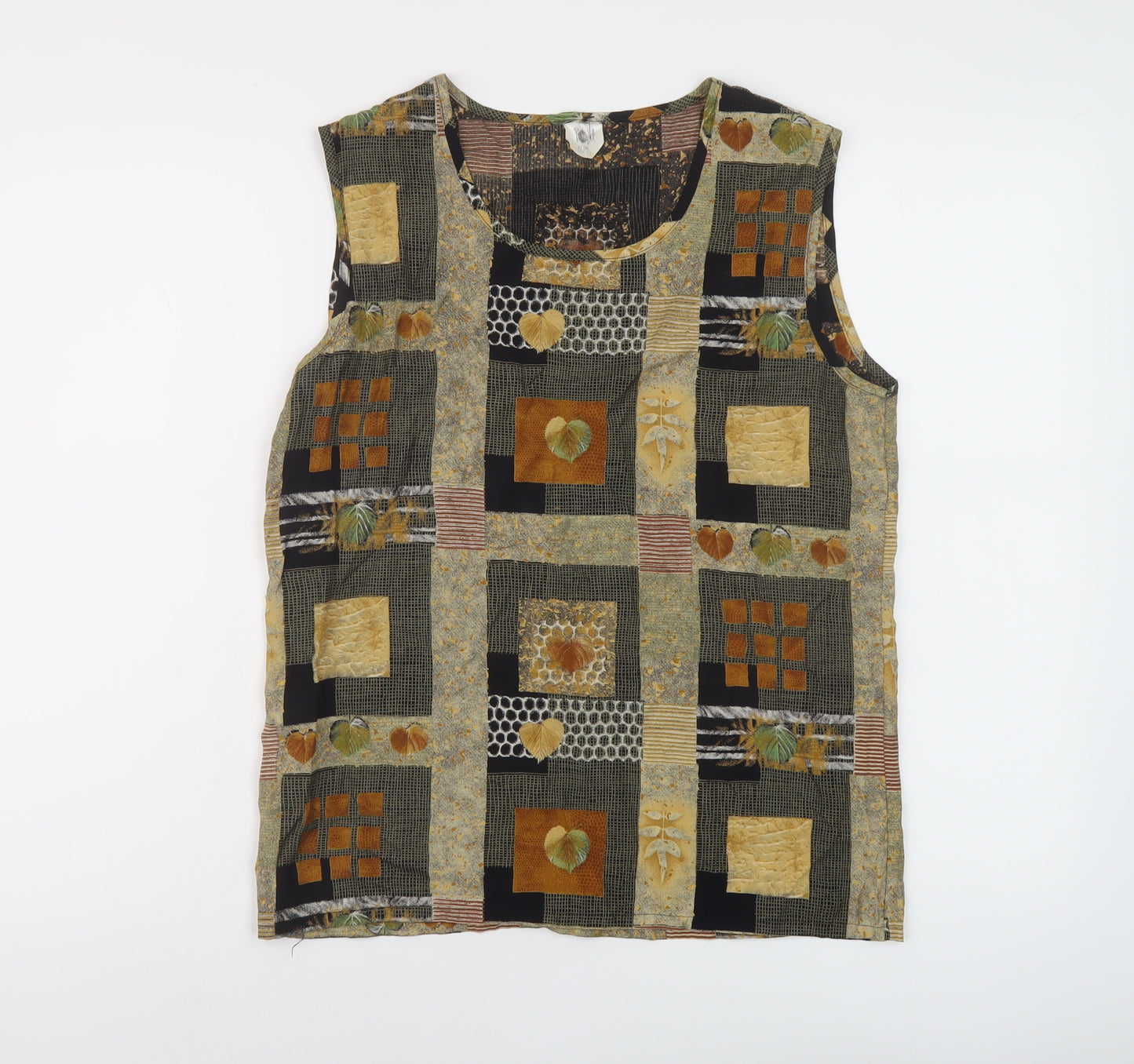 Pola Womens Brown Geometric Viscose Basic Tank Size 10 Round Neck