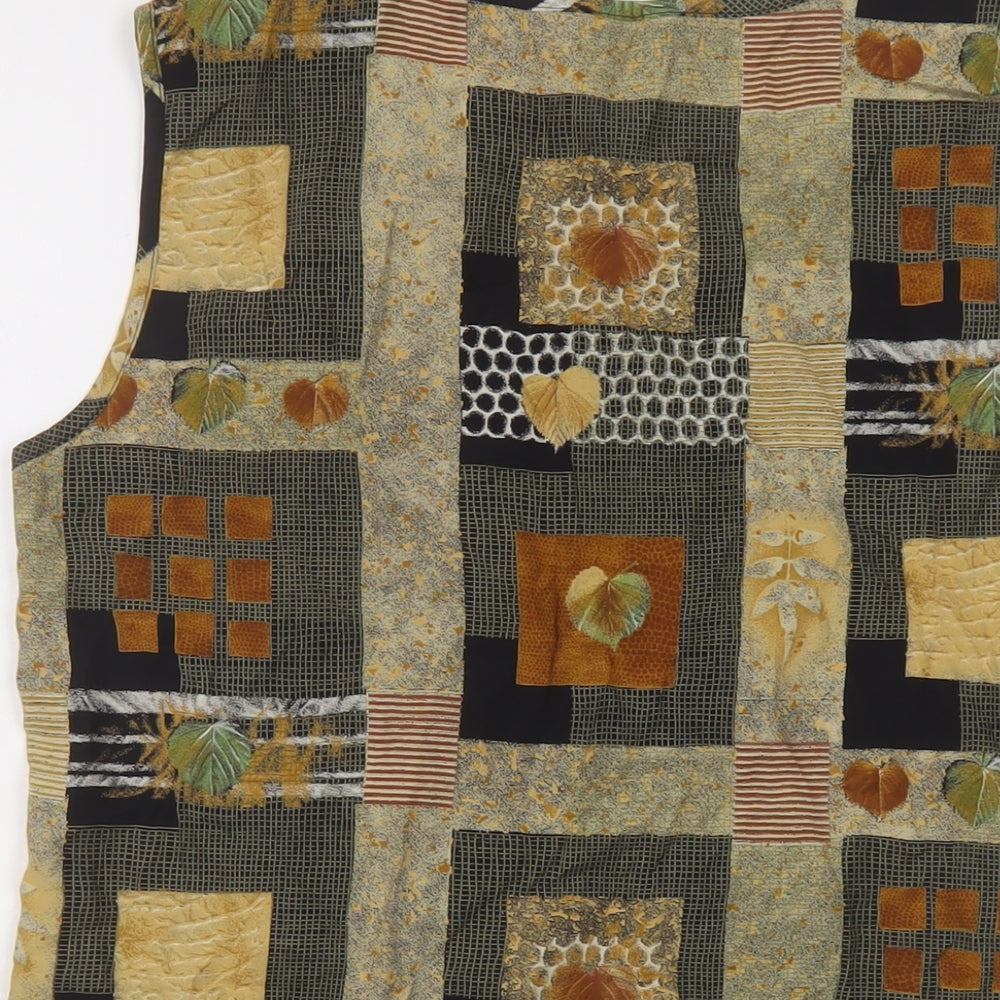 Pola Womens Brown Geometric Viscose Basic Tank Size 10 Round Neck