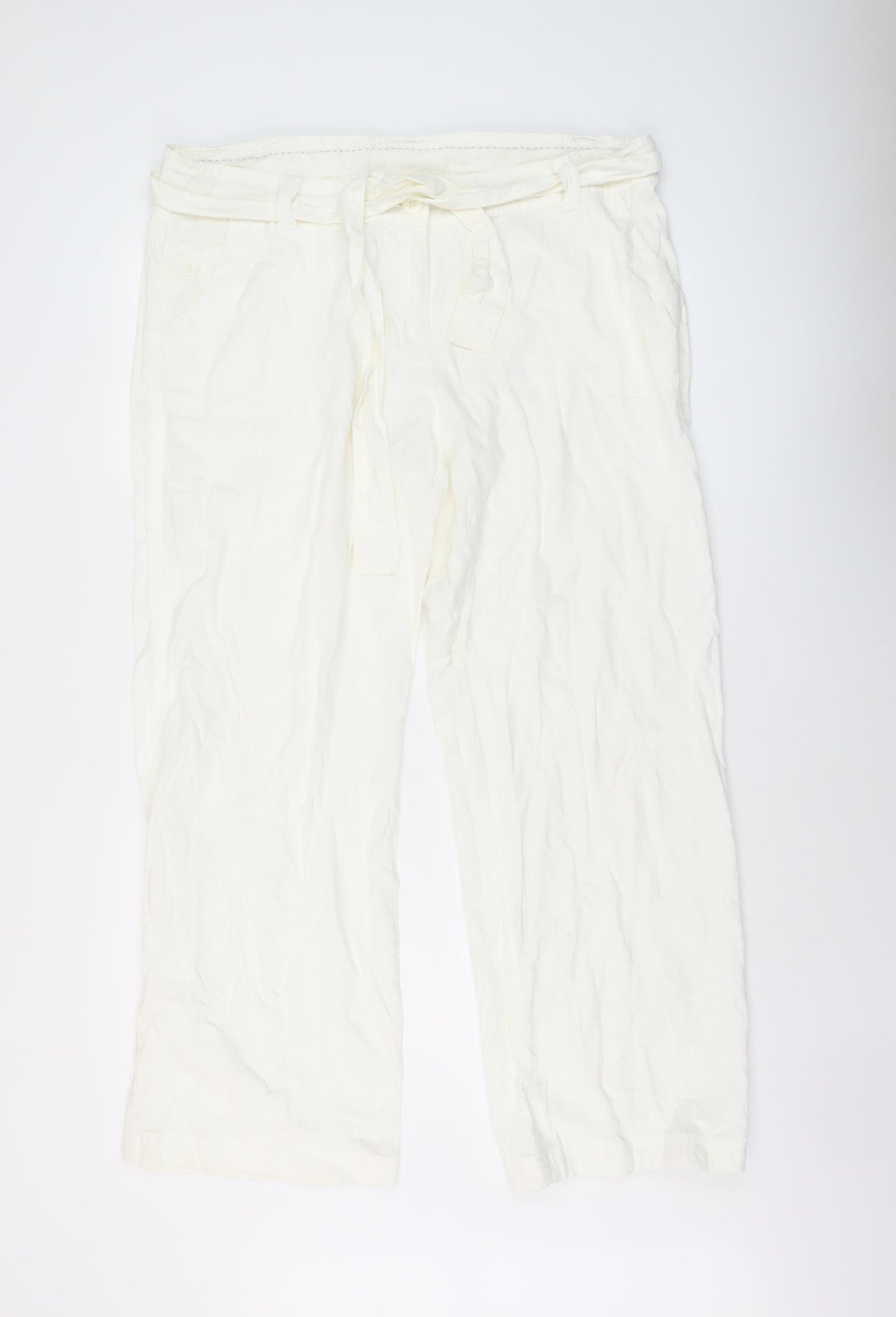 Marks and Spencer Womens Ivory Linen Trousers Size 18 L29 in Regular Button