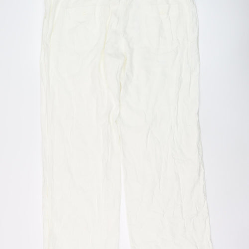 Marks and Spencer Womens Ivory Linen Trousers Size 18 L29 in Regular Button