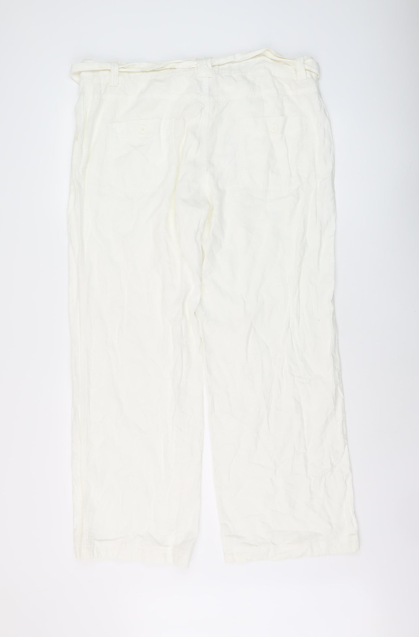 Marks and Spencer Womens Ivory Linen Trousers Size 18 L29 in Regular Button