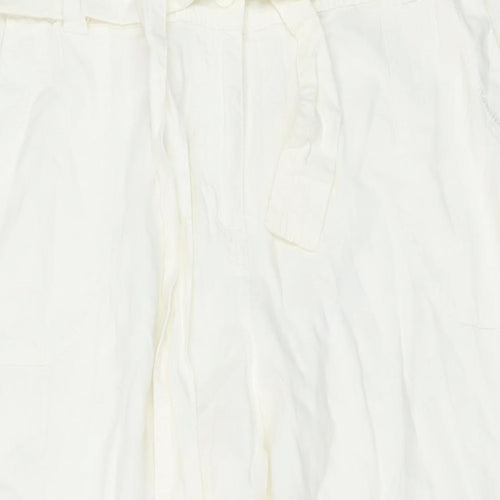 Marks and Spencer Womens Ivory Linen Trousers Size 18 L29 in Regular Button