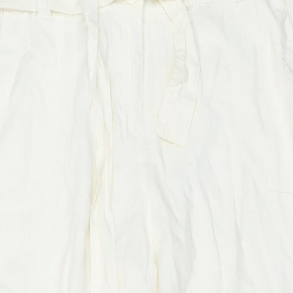 Marks and Spencer Womens Ivory Linen Trousers Size 18 L29 in Regular Button