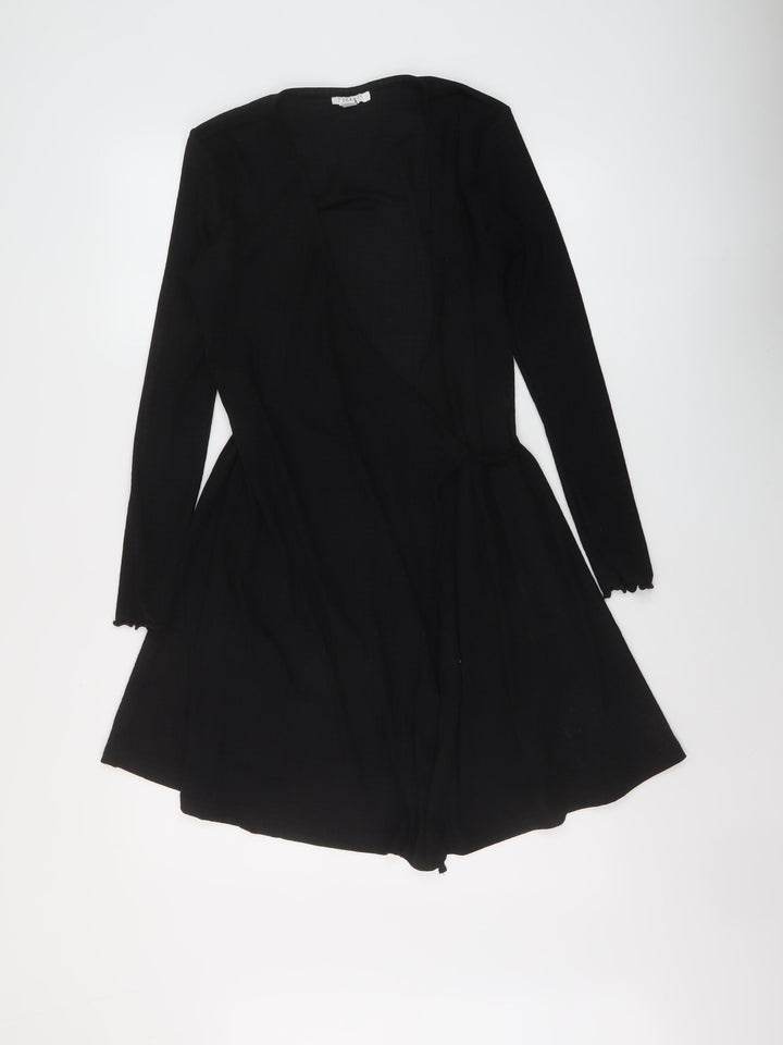 Topshop Womens Black Polyester Wrap Dress Size 10 V-Neck Tie