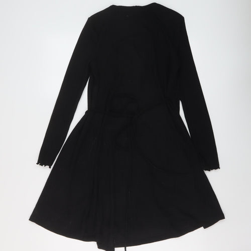 Topshop Womens Black Polyester Wrap Dress Size 10 V-Neck Tie