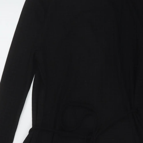 Topshop Womens Black Polyester Wrap Dress Size 10 V-Neck Tie
