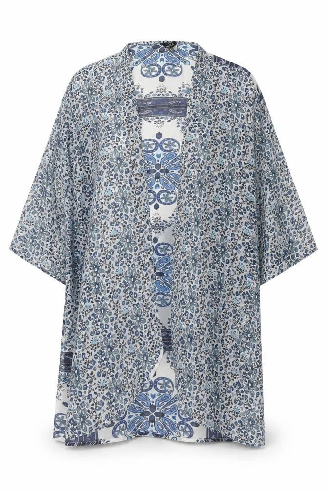 Front view of H&M women’s blue geometric polyester cover up, size S