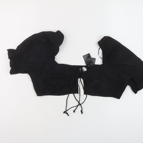 H&M Womens Black Cotton Cropped Blouse Size M Sweetheart