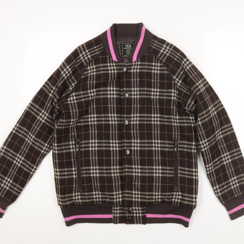 Two Percent Homme Mens Brown Check Bomber Jacket Jacket Size M Zip