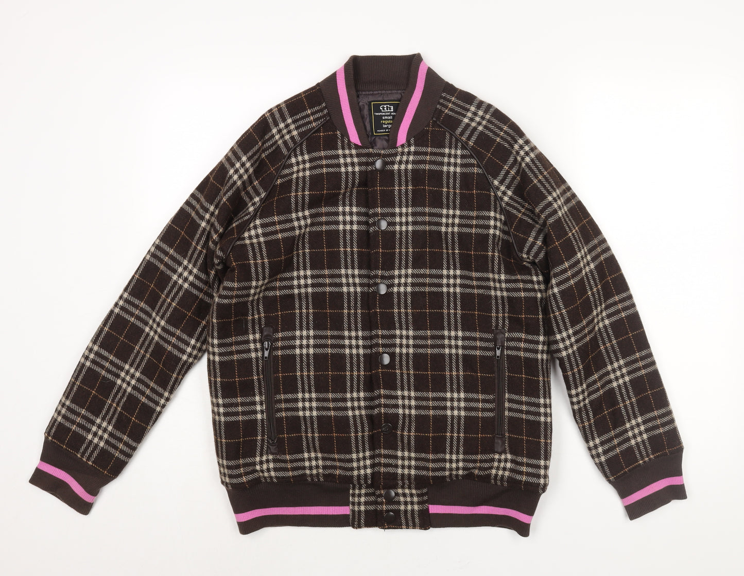 Two Percent Homme Mens Brown Check Bomber Jacket Jacket Size M Zip