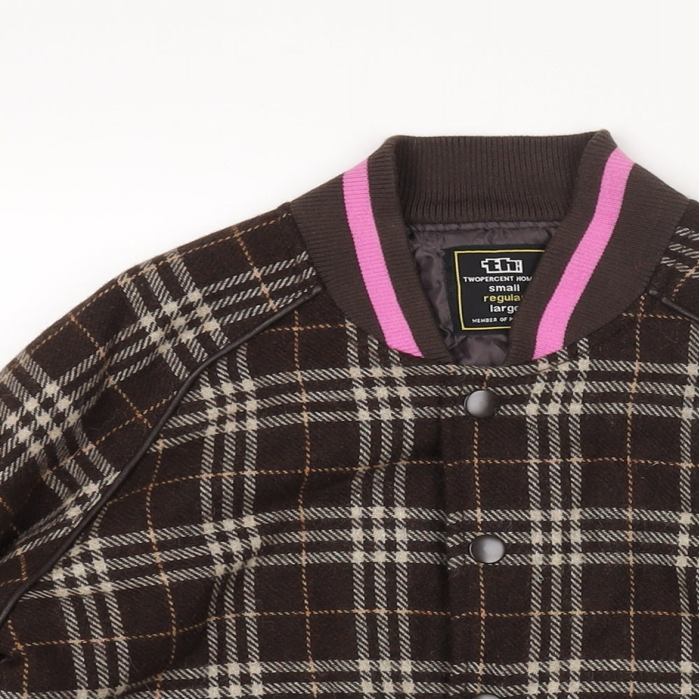 Two Percent Homme Mens Brown Check Bomber Jacket Jacket Size M Zip