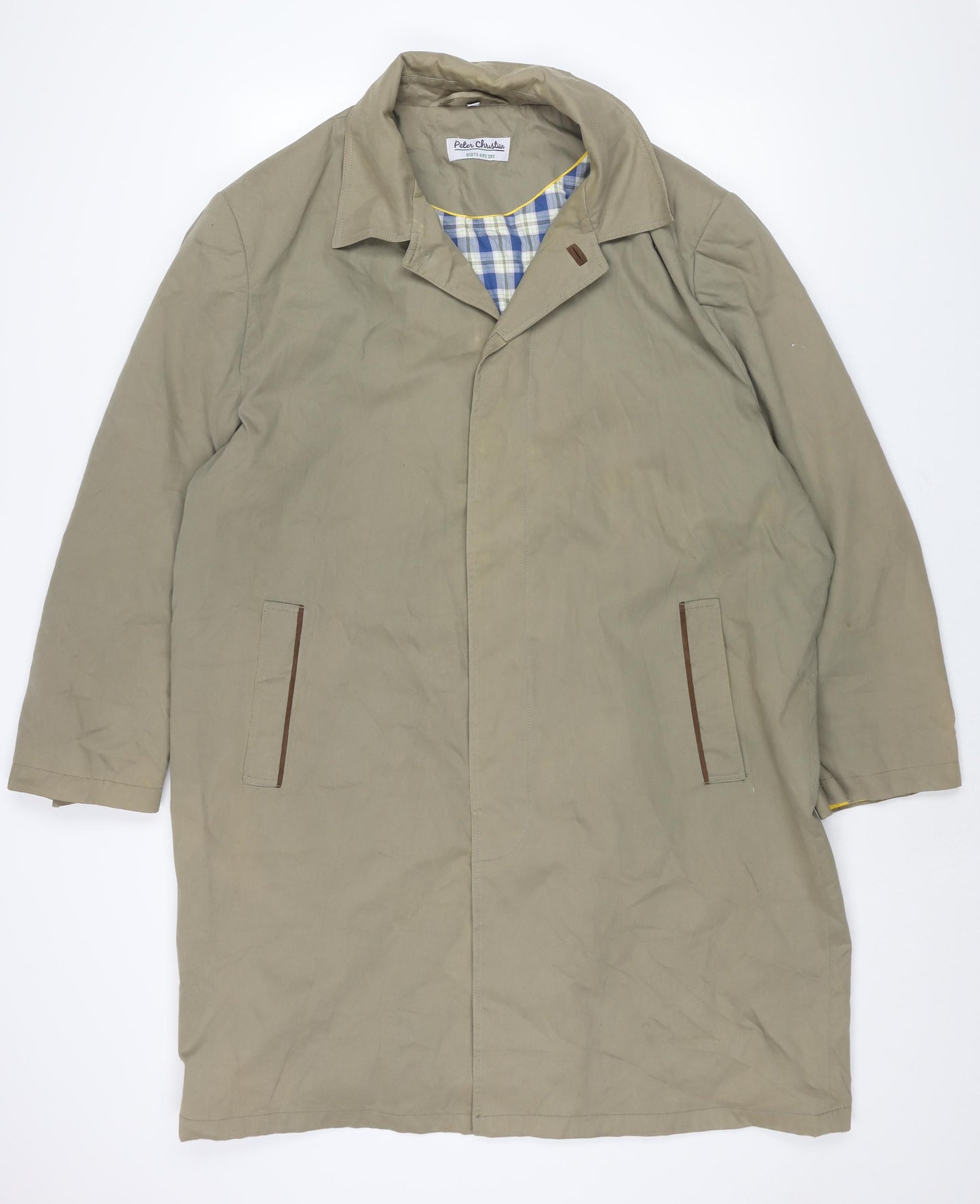 Peter Christian Mens Beige Trench Coat Coat Size XL Button