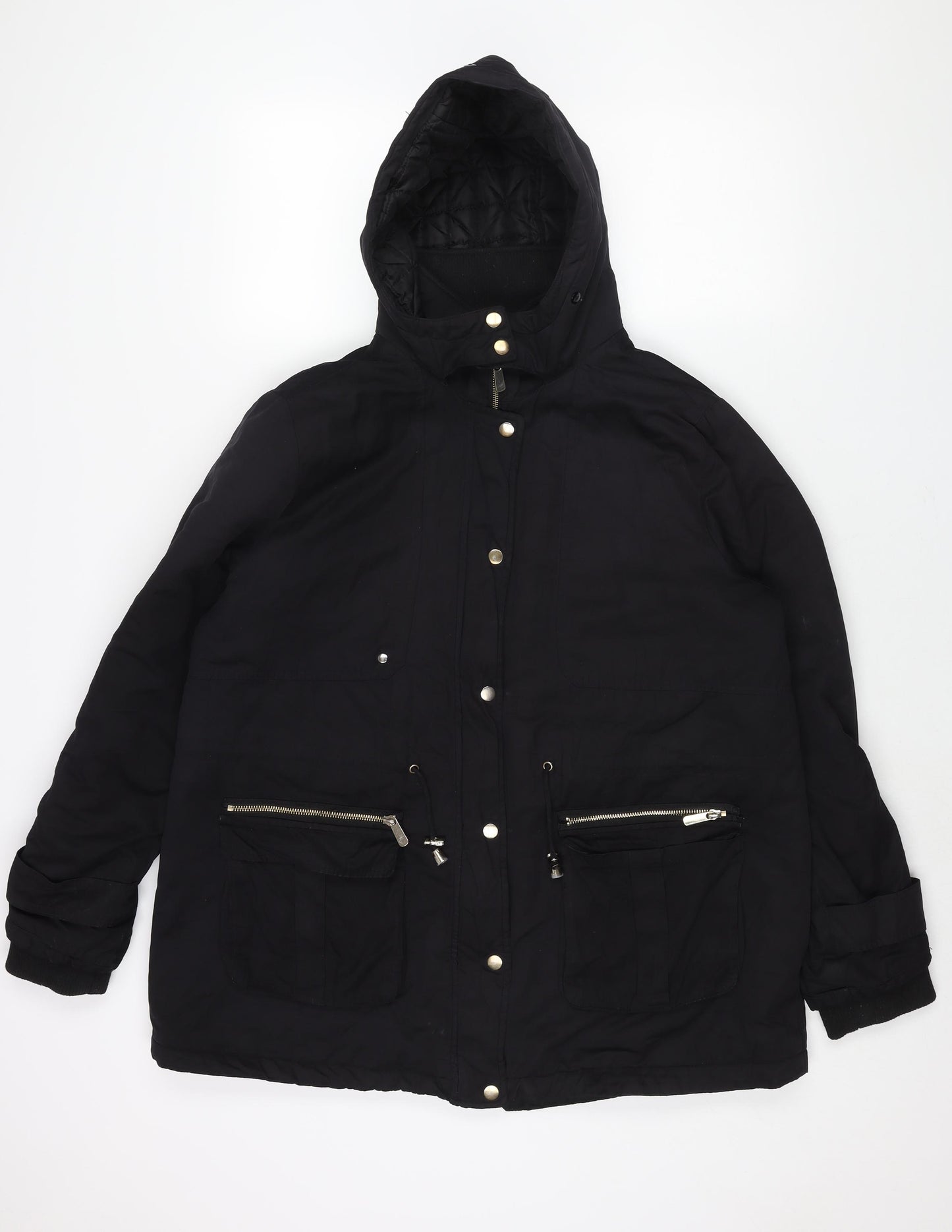 New Look Womens Black Parka Coat Size 18 Zip - Drawstring Waist