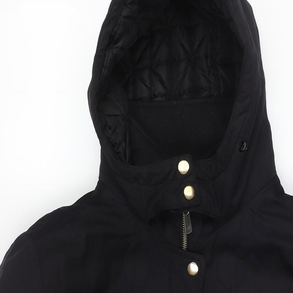 New Look Womens Black Parka Coat Size 18 Zip - Drawstring Waist