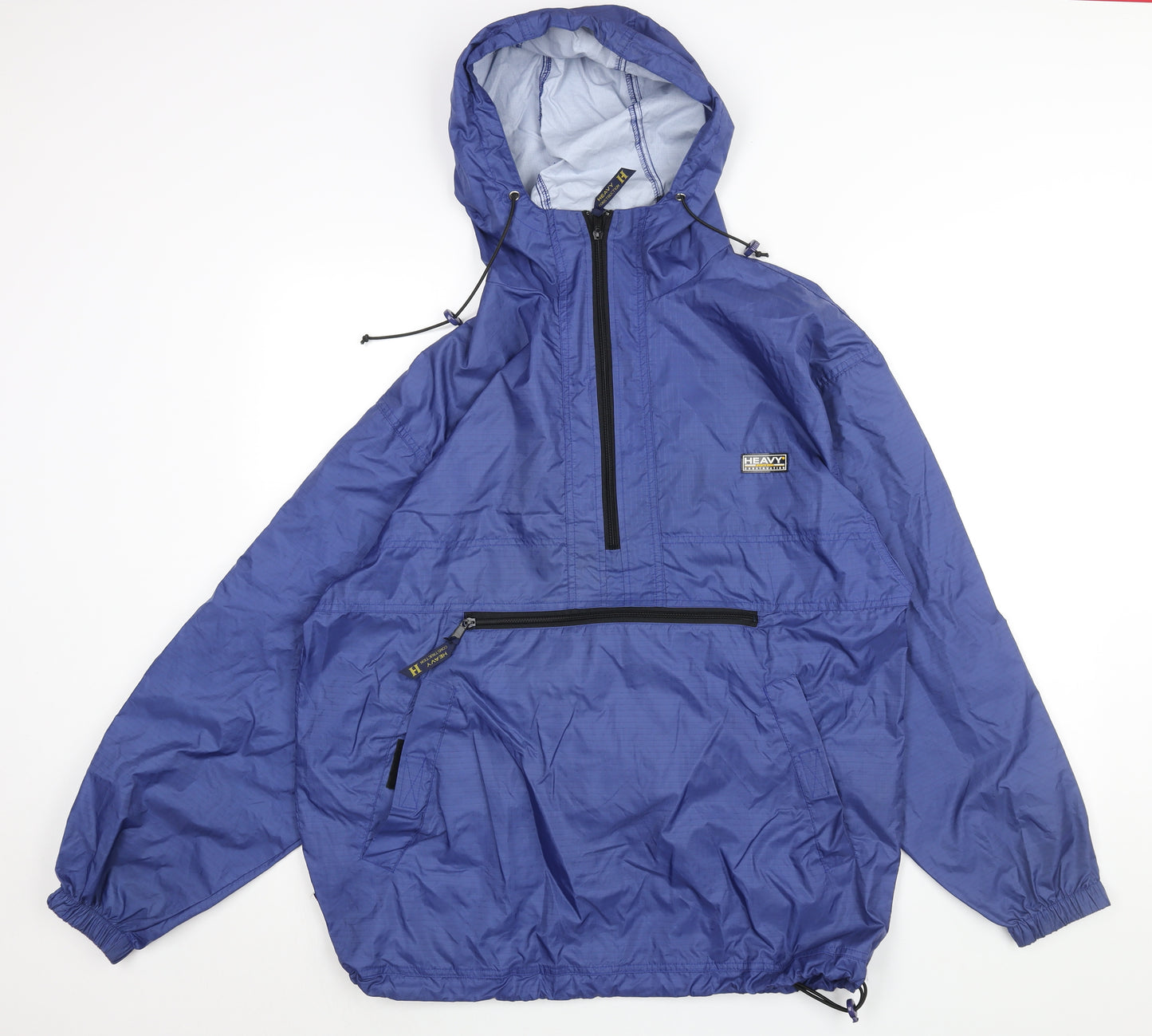 Heavy Construction Mens Blue Anorak Jacket Size XL Zip - Drawstring Pocket Waterproof