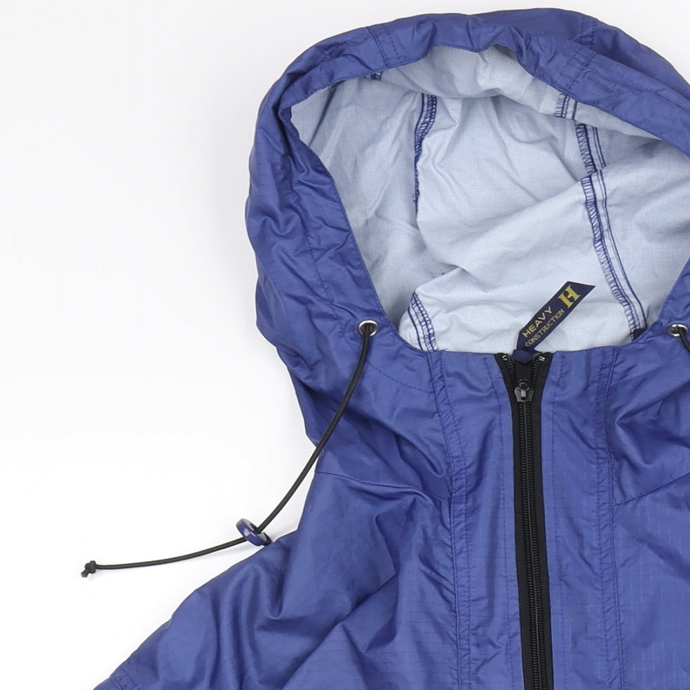 Heavy Construction Mens Blue Anorak Jacket Size XL Zip - Drawstring Pocket Waterproof