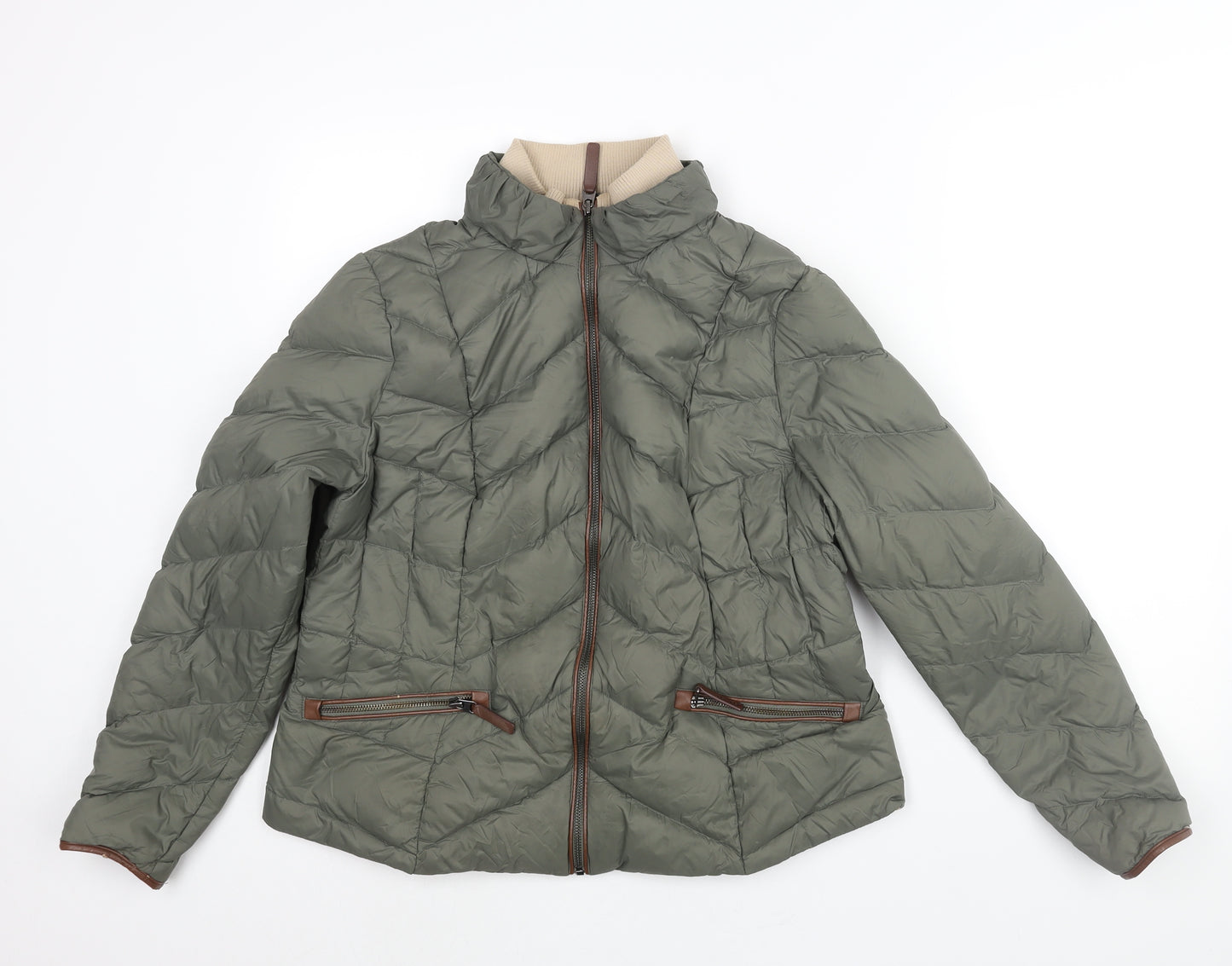 Per Una Womens Green Puffer Jacket Jacket Size 16 Zip