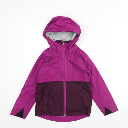 Quechua Girls Purple Colourblock Rain Coat Coat Size 7-8 Years Zip - Logo Waterproof