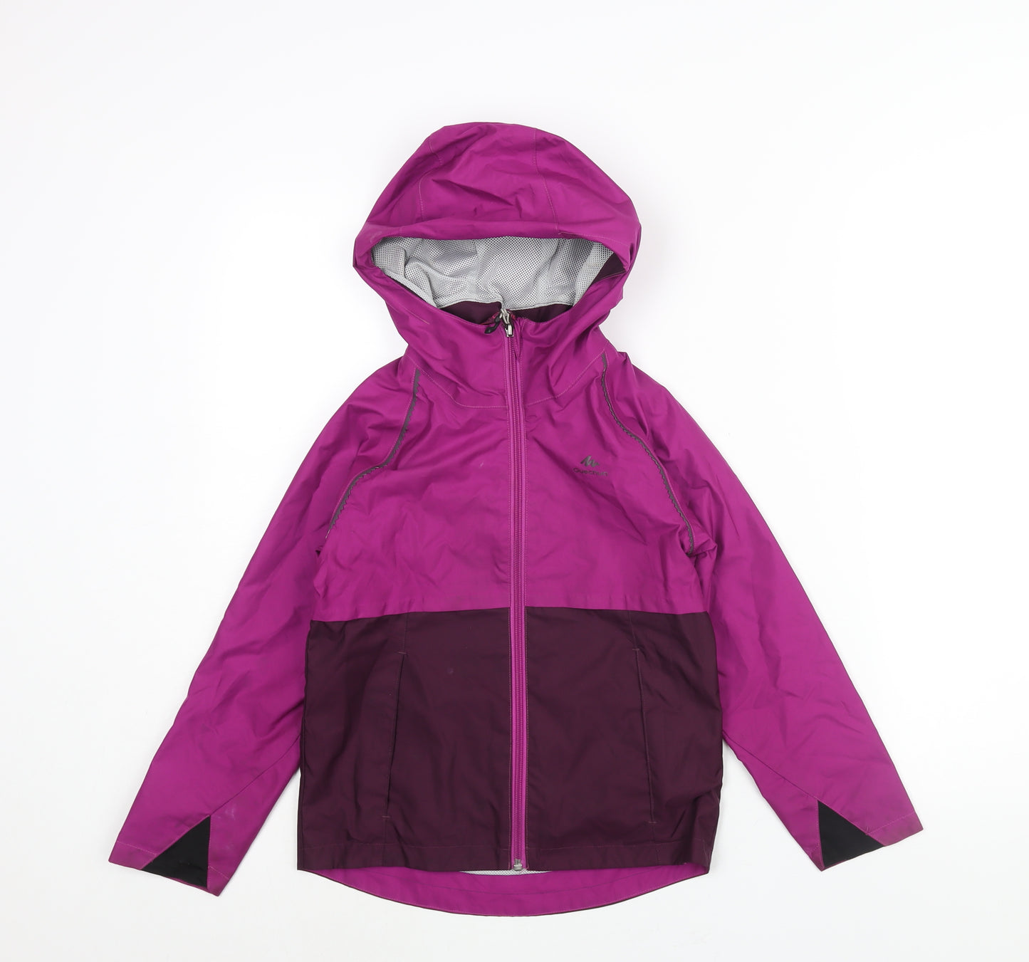 Quechua Girls Purple Colourblock Rain Coat Coat Size 7-8 Years Zip - Logo Waterproof