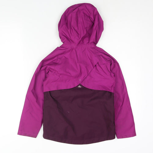 Quechua Girls Purple Colourblock Rain Coat Coat Size 7-8 Years Zip - Logo Waterproof