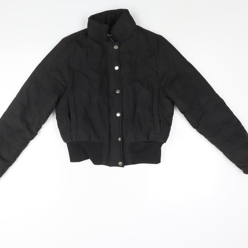 PRETTYLITTLETHING Womens Black Puffer Jacket Jacket Size 6 Zip