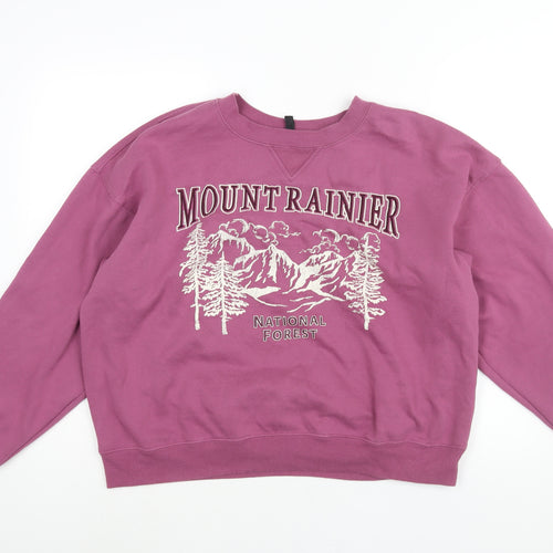 Divided by H&M Womens Purple Cotton Pullover Sweatshirt Size L Pullover - Mount Rainier National Forest