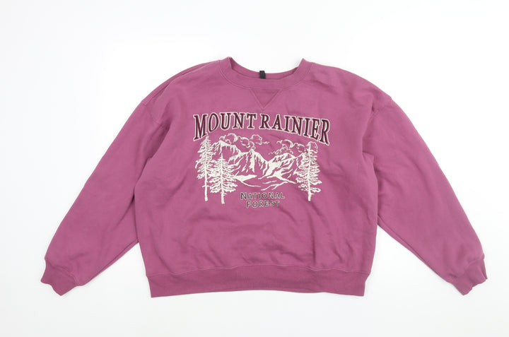 Divided by H&M Womens Purple Cotton Pullover Sweatshirt Size L Pullover - Mount Rainier National Forest