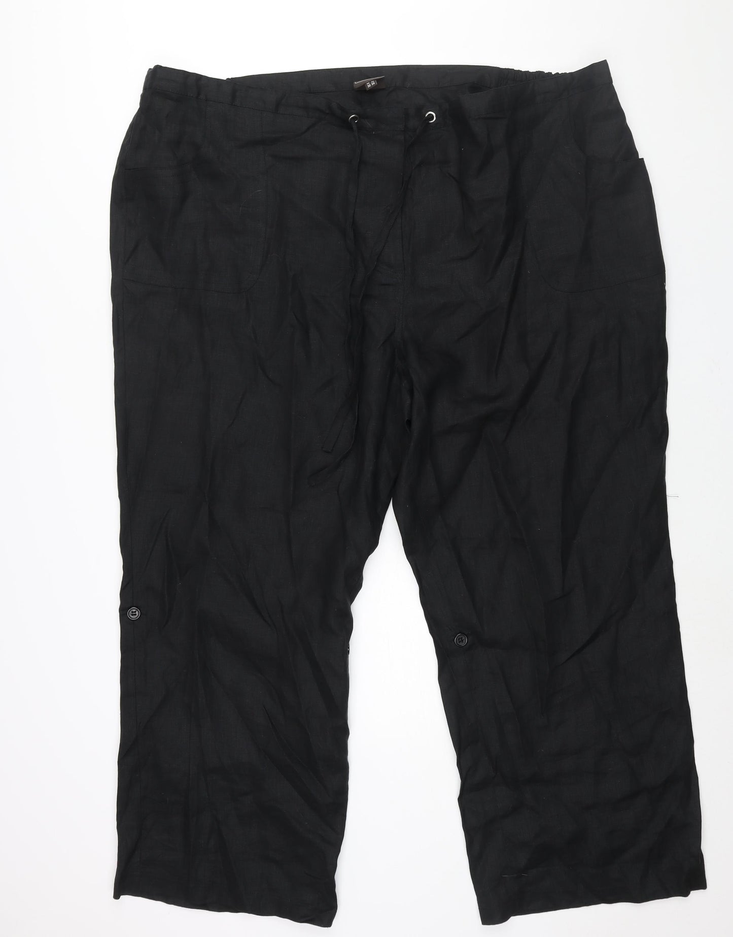 Ann Harvey Womens Black Linen Trousers Size 30 L28 in Regular Drawstring - Roll Up Hem