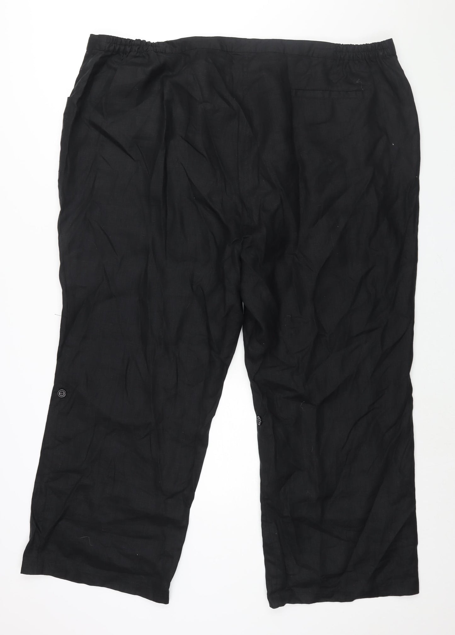 Ann Harvey Womens Black Linen Trousers Size 30 L28 in Regular Drawstring - Roll Up Hem