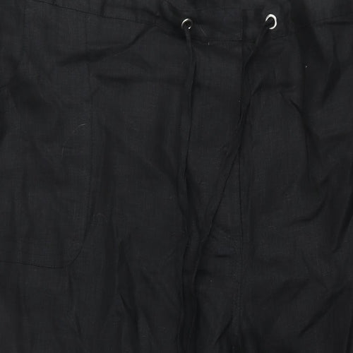 Ann Harvey Womens Black Linen Trousers Size 30 L28 in Regular Drawstring - Roll Up Hem