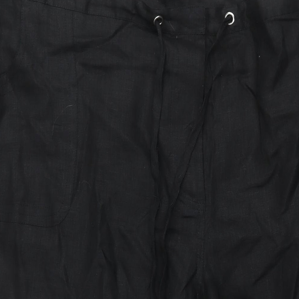 Ann Harvey Womens Black Linen Trousers Size 30 L28 in Regular Drawstring - Roll Up Hem
