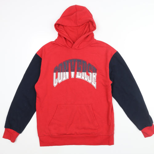 Converse Boys Red Colourblock Cotton Pullover Hoodie Size 13-14 Years Pullover - Logo