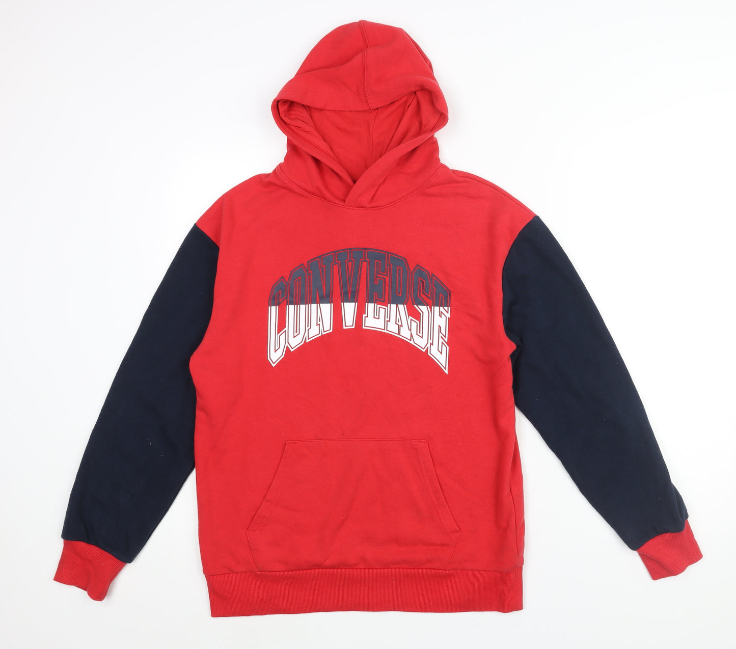 Converse Boys Red Colourblock Cotton Pullover Hoodie Size 13-14 Years Pullover - Logo