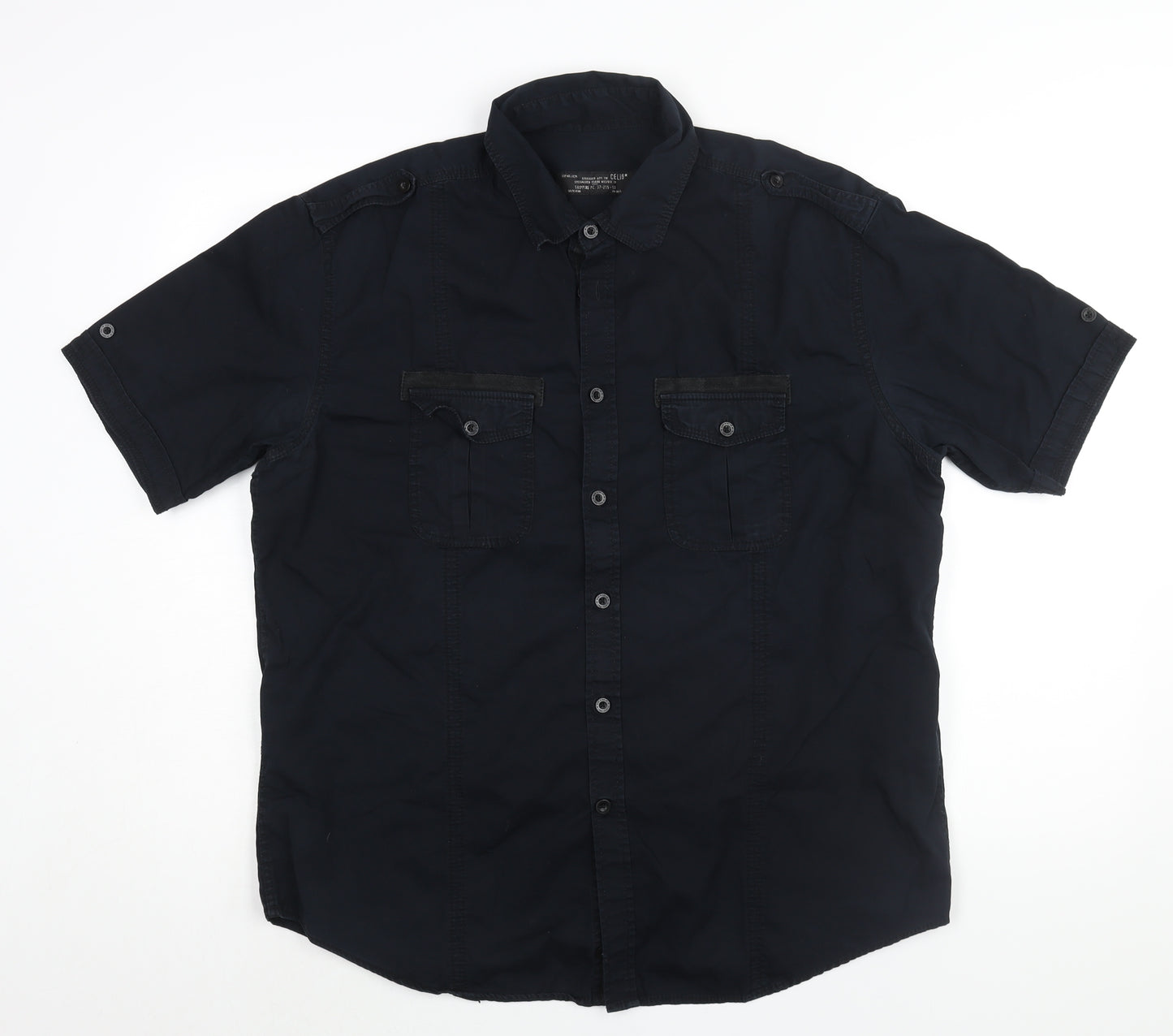 celio* Mens Blue Cotton Button-Up Size XL Collared Button