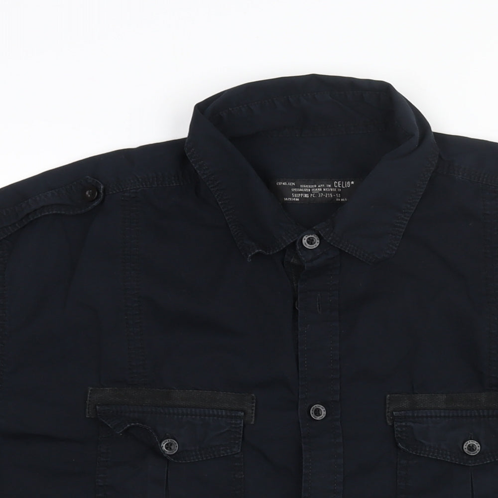 celio* Mens Blue Cotton Button-Up Size XL Collared Button