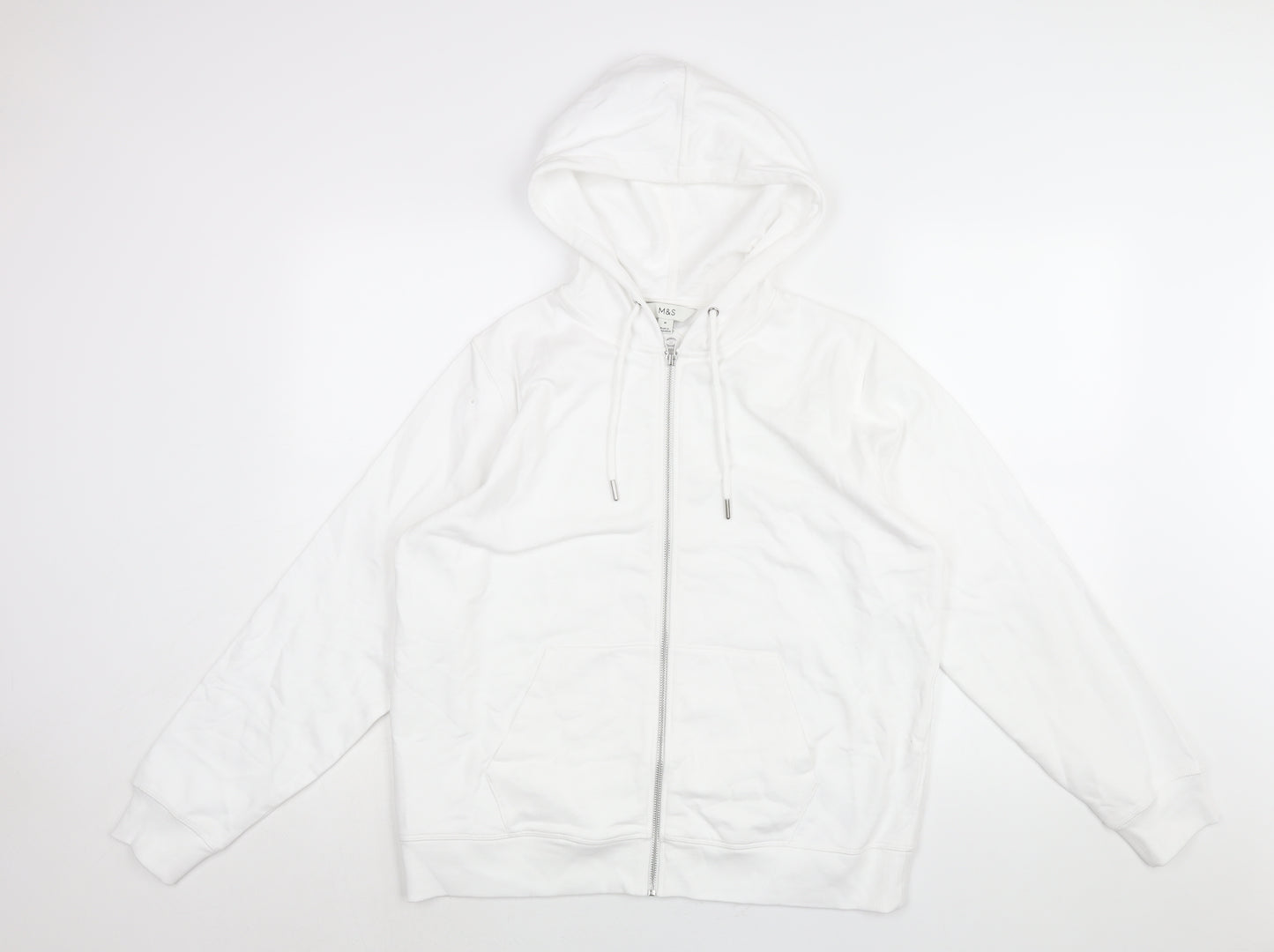 Marks and Spencer Womens White Cotton Full Zip Hoodie Size M Zip