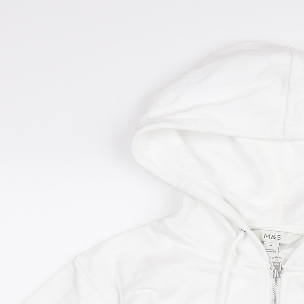 Marks and Spencer Womens White Cotton Full Zip Hoodie Size M Zip