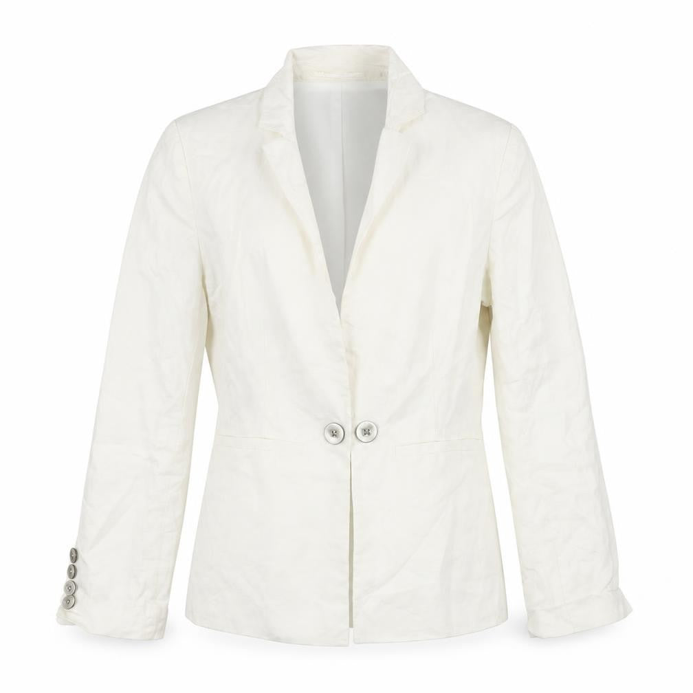 Front view of Per Una women’s ivory jacket blazer, size UK 10, hook & eye