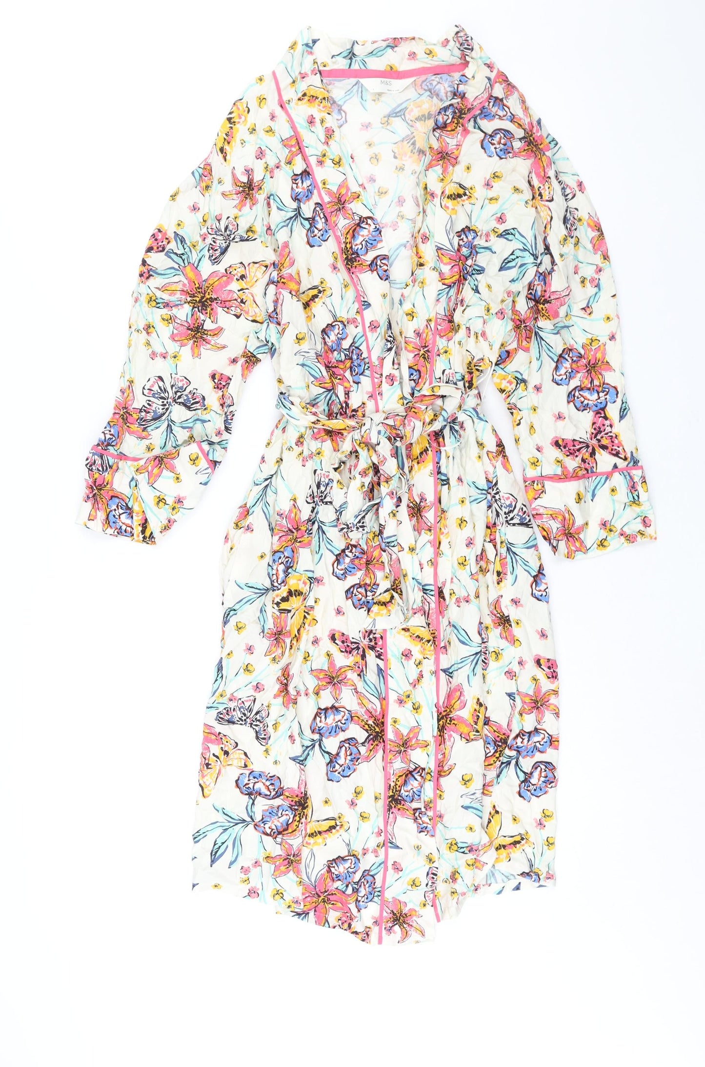 Marks and Spencer Womens Multicoloured Floral Viscose Kimono Gown Size S Tie - Belted