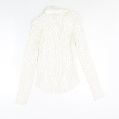 Marks and Spencer Womens Ivory Polyester Basic Blouse Size 10 Collared - Plisse Gold Detail