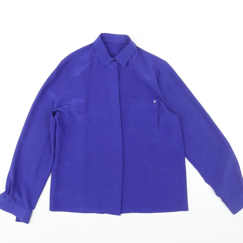St Michael Womens Blue Polyester Basic Button-Up Size 10 Collared
