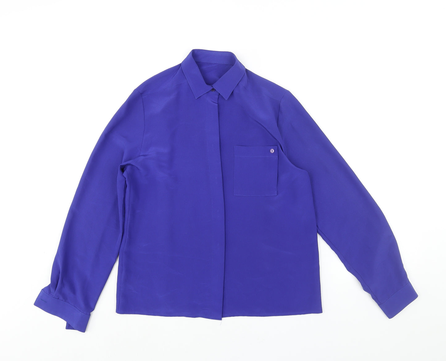 St Michael Womens Blue Polyester Basic Button-Up Size 10 Collared