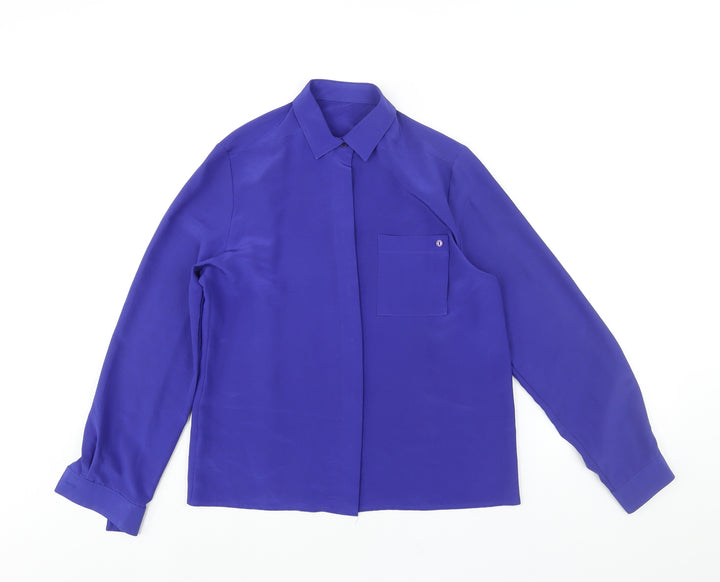 St Michael Womens Blue Polyester Basic Button-Up Size 10 Collared
