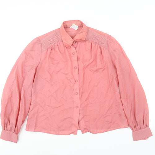 Janet Cotton Womens Pink Acetate Basic Blouse Size 12 Collared - Vintage