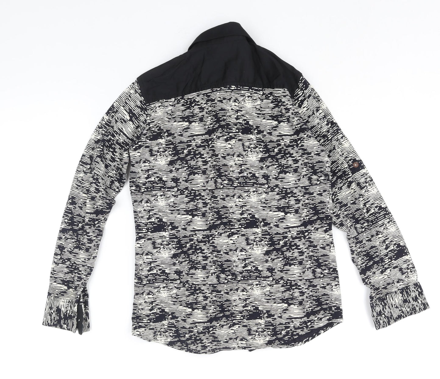 Cavio Womens Blue Geometric Polyester Basic Button-Up Size 10 Collared